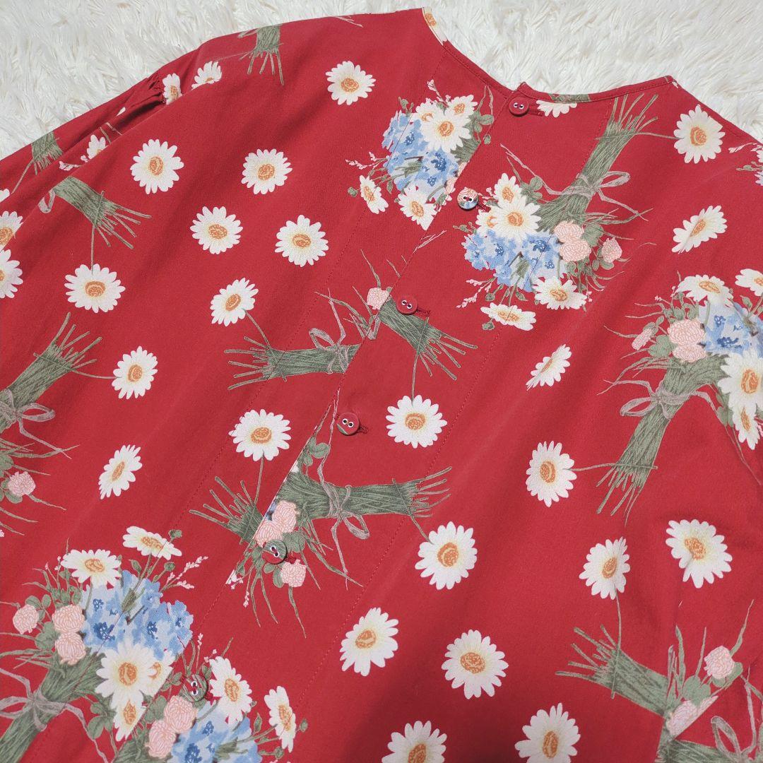 美品！PINK HOUSE　花柄フリルロングワンピース　赤　Aライン
