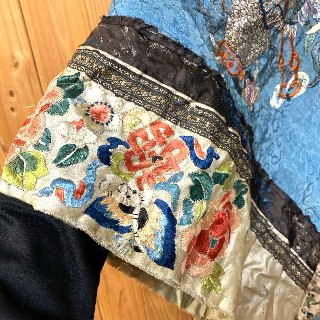 ヴィンテージ 希少 ローブ チャイナ柄 ボタニカル柄 刺繍 フリル フリーサイズ