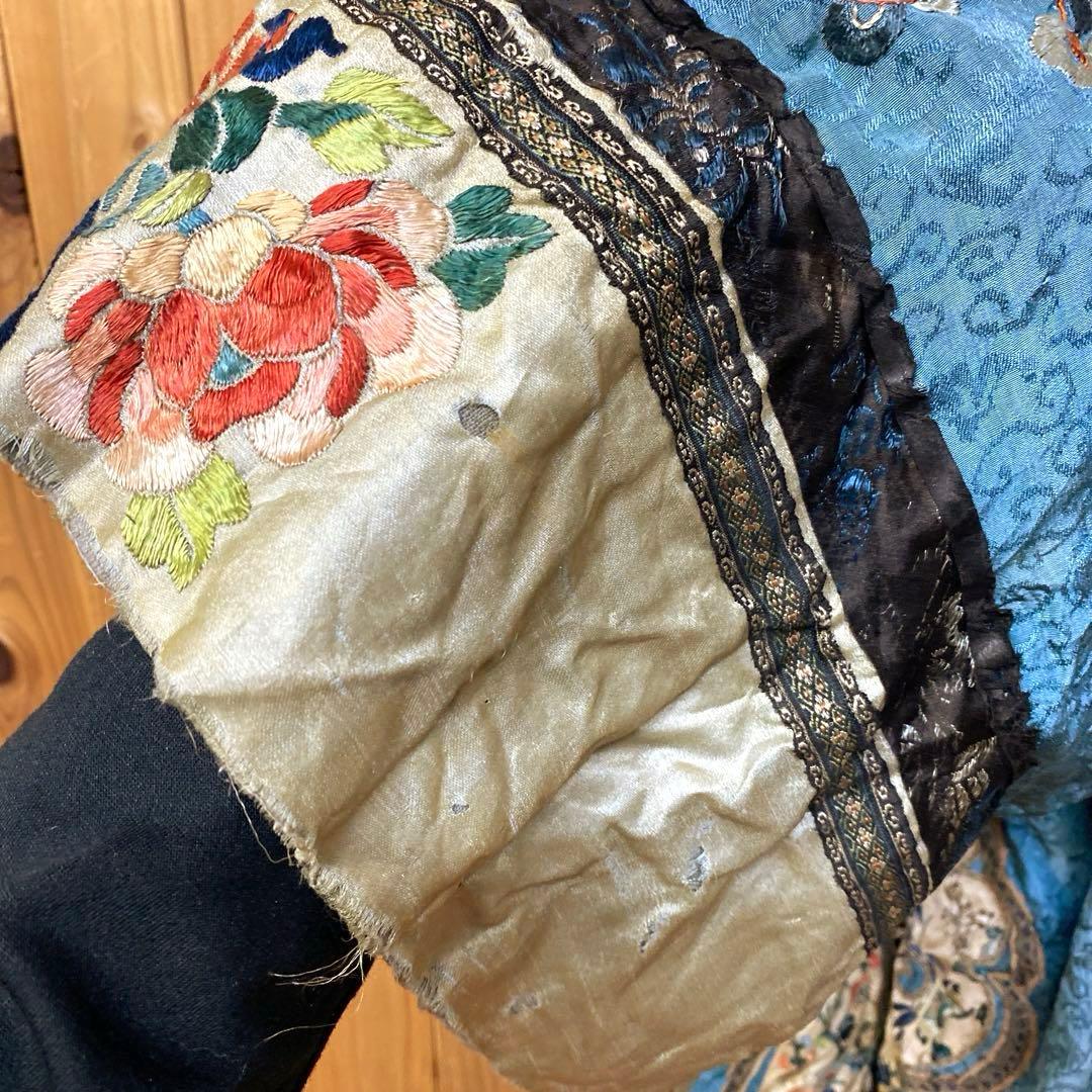 ヴィンテージ 希少 ローブ チャイナ柄 ボタニカル柄 刺繍 フリル フリーサイズ