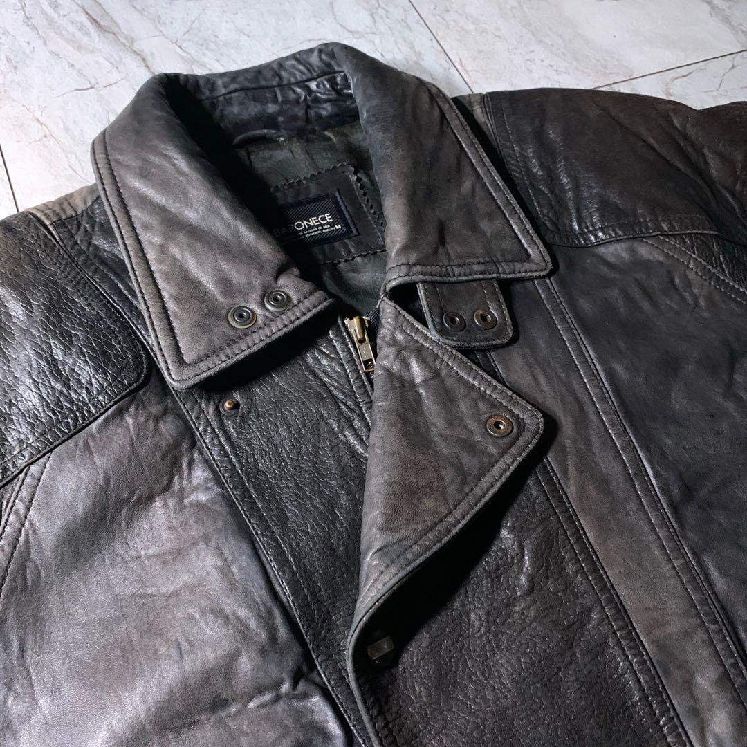 短丈 中綿 ラムレザー A-2 フライトジャケット 黒茶色 総柄裏地 M