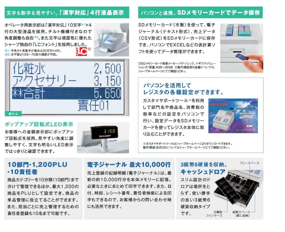 店名設定無料 SHARP XE-A207B-B 電子 レジスター 250427