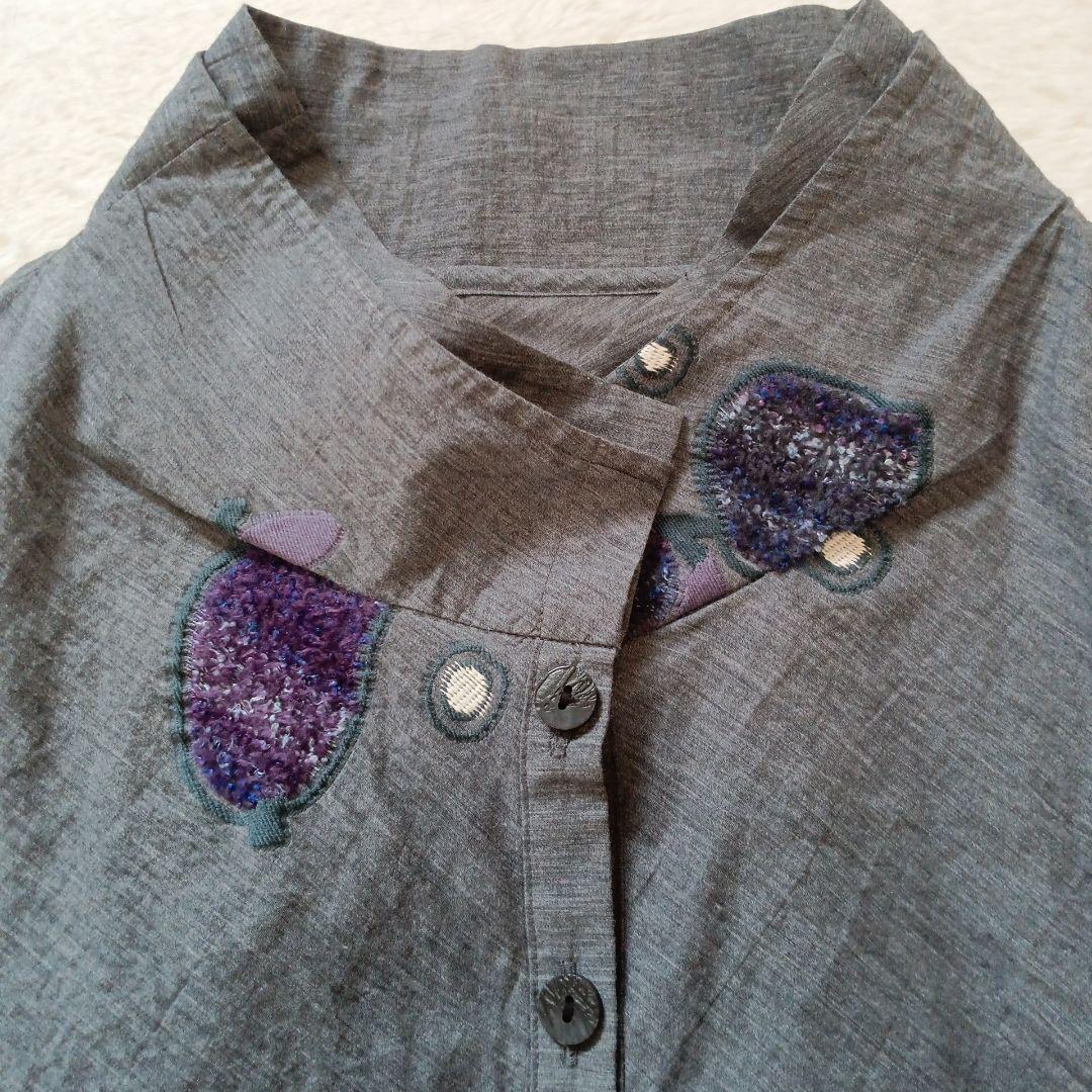 慈雨　ジウ　センソユニコ　シャツ　ブラウス　スタンドカラー　薄手ジャケット　刺繍