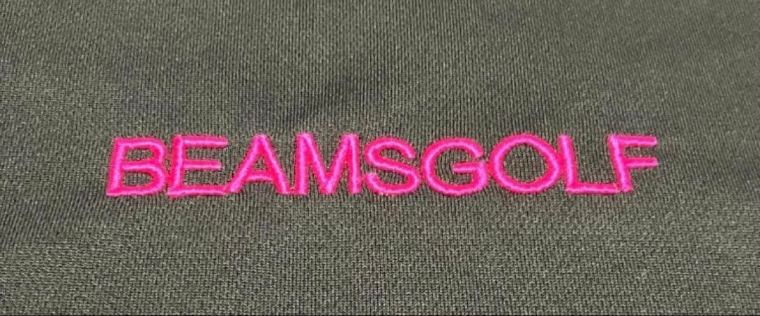 BEAMS GOLF モックネック 半袖 ブラック系ペイズリー柄シャツ　刺繍