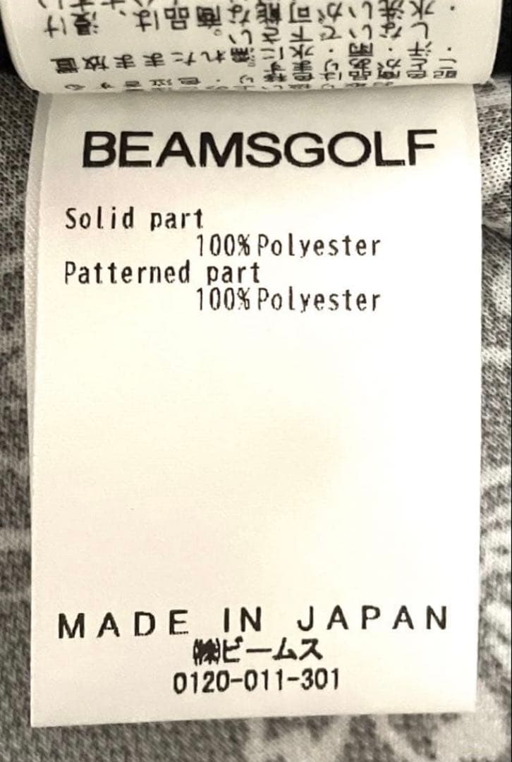 BEAMS GOLF モックネック 半袖 ブラック系ペイズリー柄シャツ　刺繍