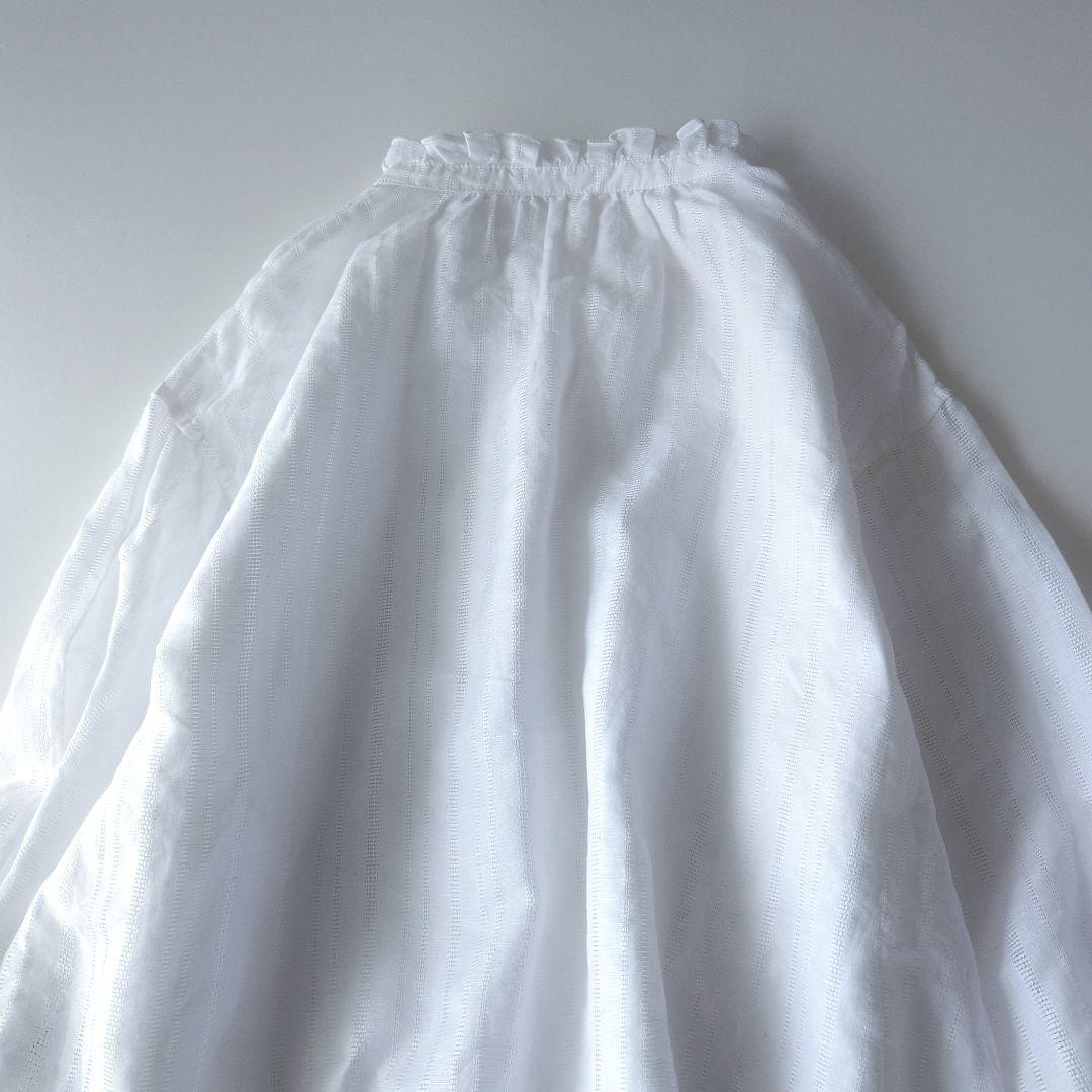 美品23区　リネンコットンフリルリボンブラウス　麻綿　ホワイト　サイズ38