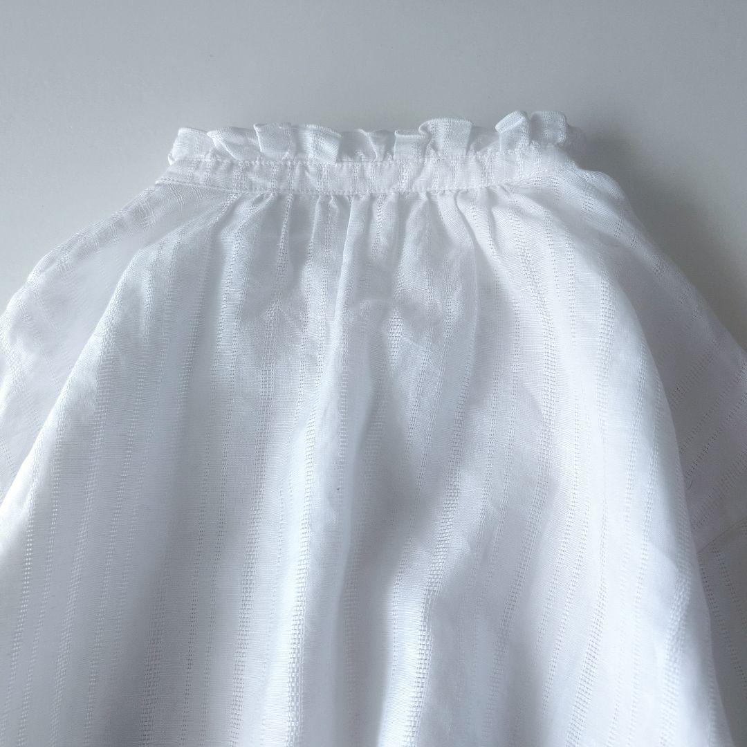 美品23区　リネンコットンフリルリボンブラウス　麻綿　ホワイト　サイズ38