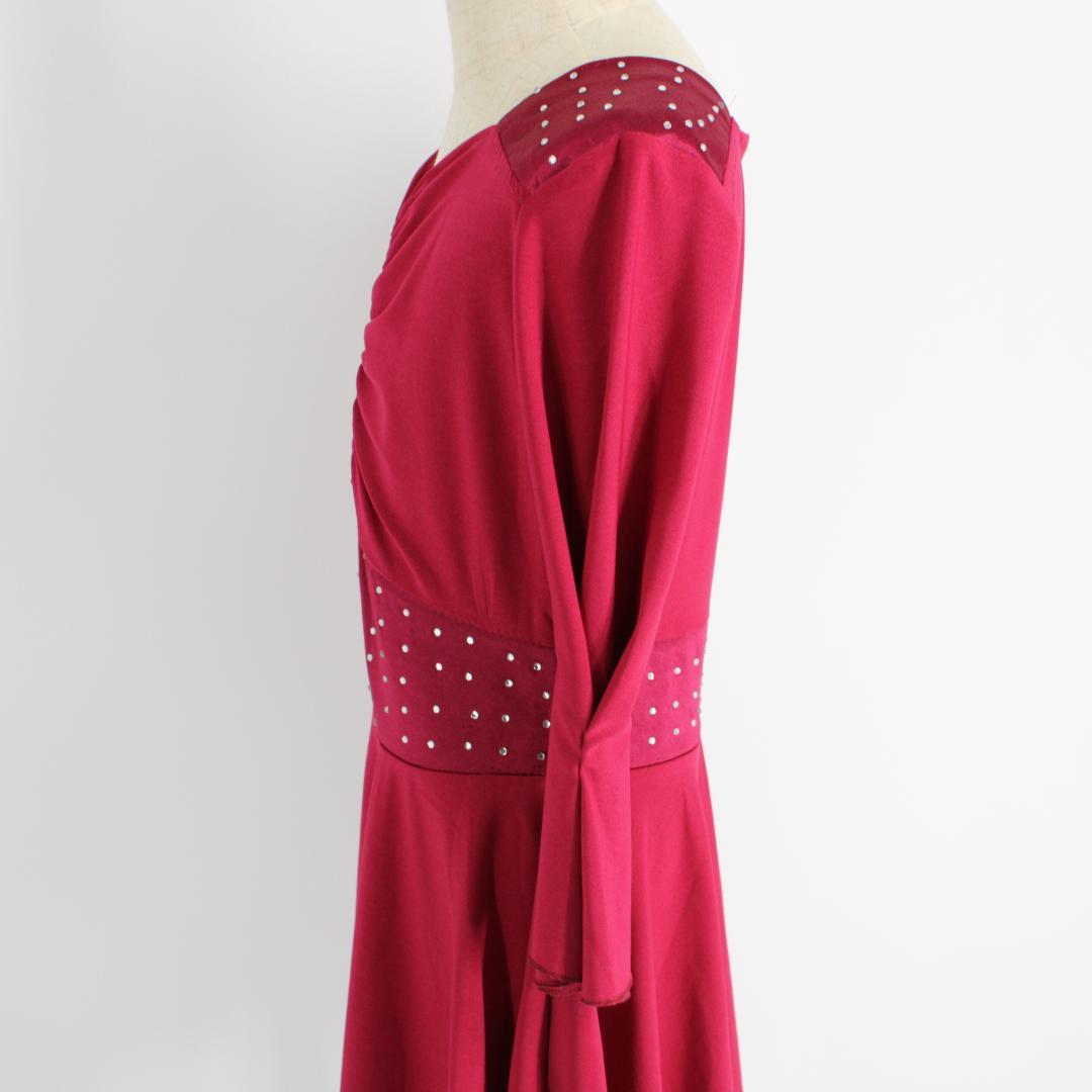 【美品 社交ダンス衣装】ドレス ワンピース leirena 赤 シンプル