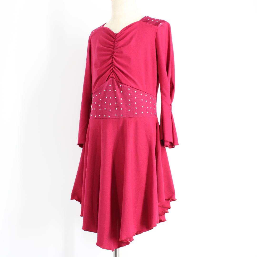 【美品 社交ダンス衣装】ドレス ワンピース leirena 赤 シンプル