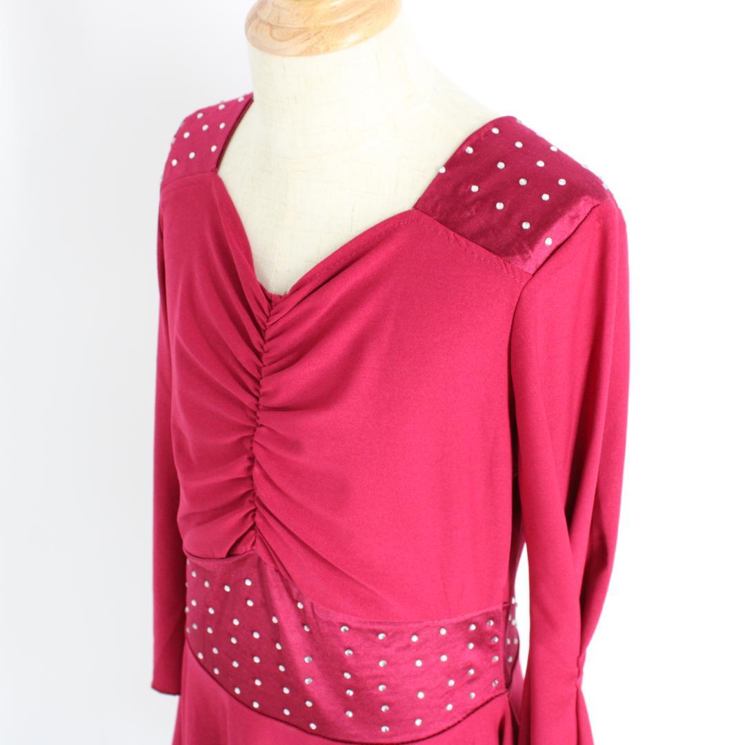 【美品 社交ダンス衣装】ドレス ワンピース leirena 赤 シンプル