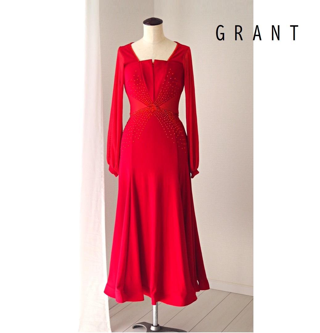 ゆめこK様GRANT 美品 社交ダンス衣装 レッド 赤 ワンピース ドレス