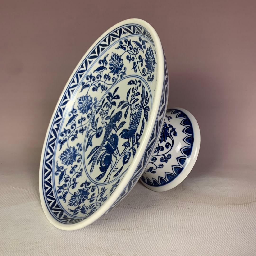 中国美術 青花富貴花鳥図大果盆 景徳鎮 陶磁器 装飾品 工芸品 置物