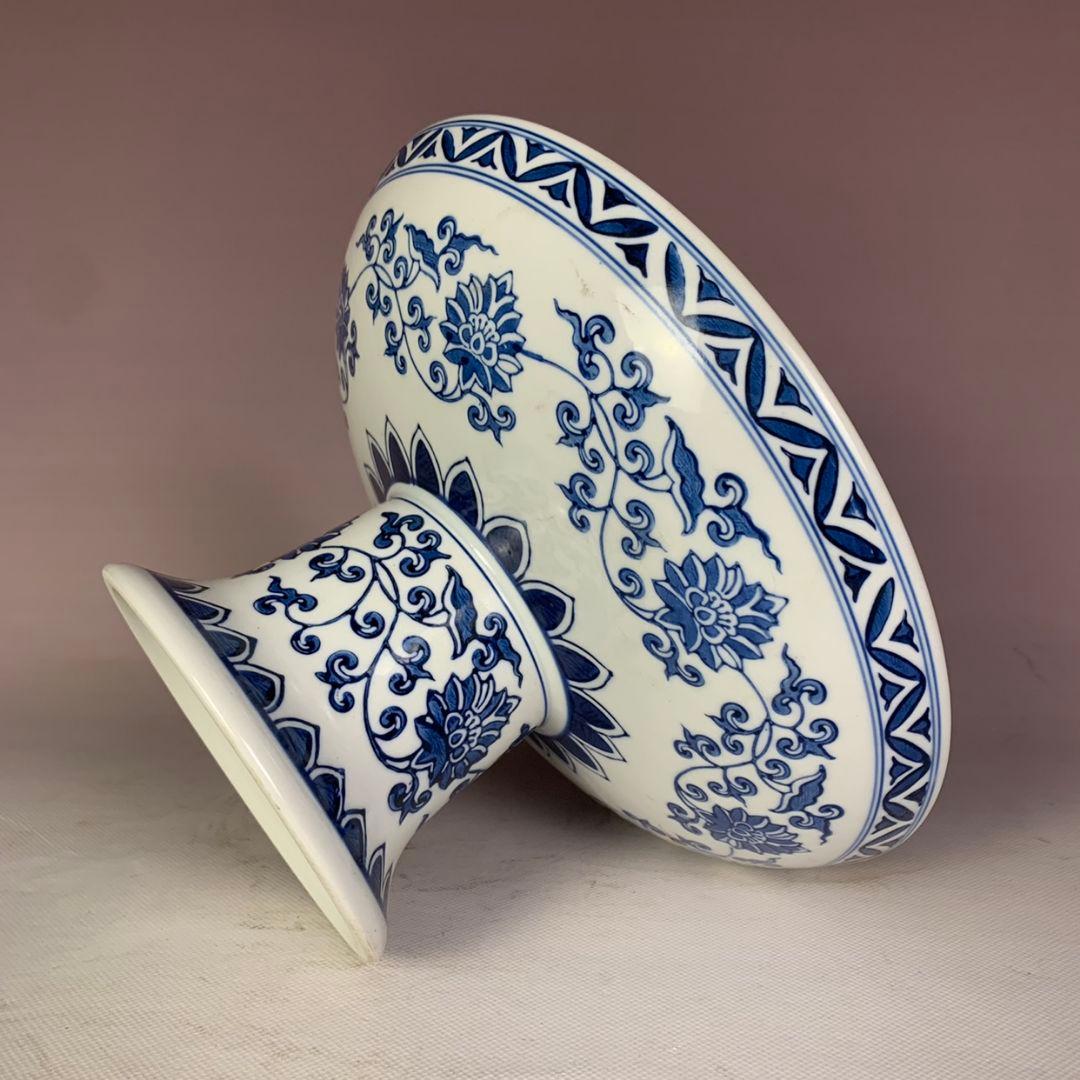 中国美術 青花富貴花鳥図大果盆 景徳鎮 陶磁器 装飾品 工芸品 置物