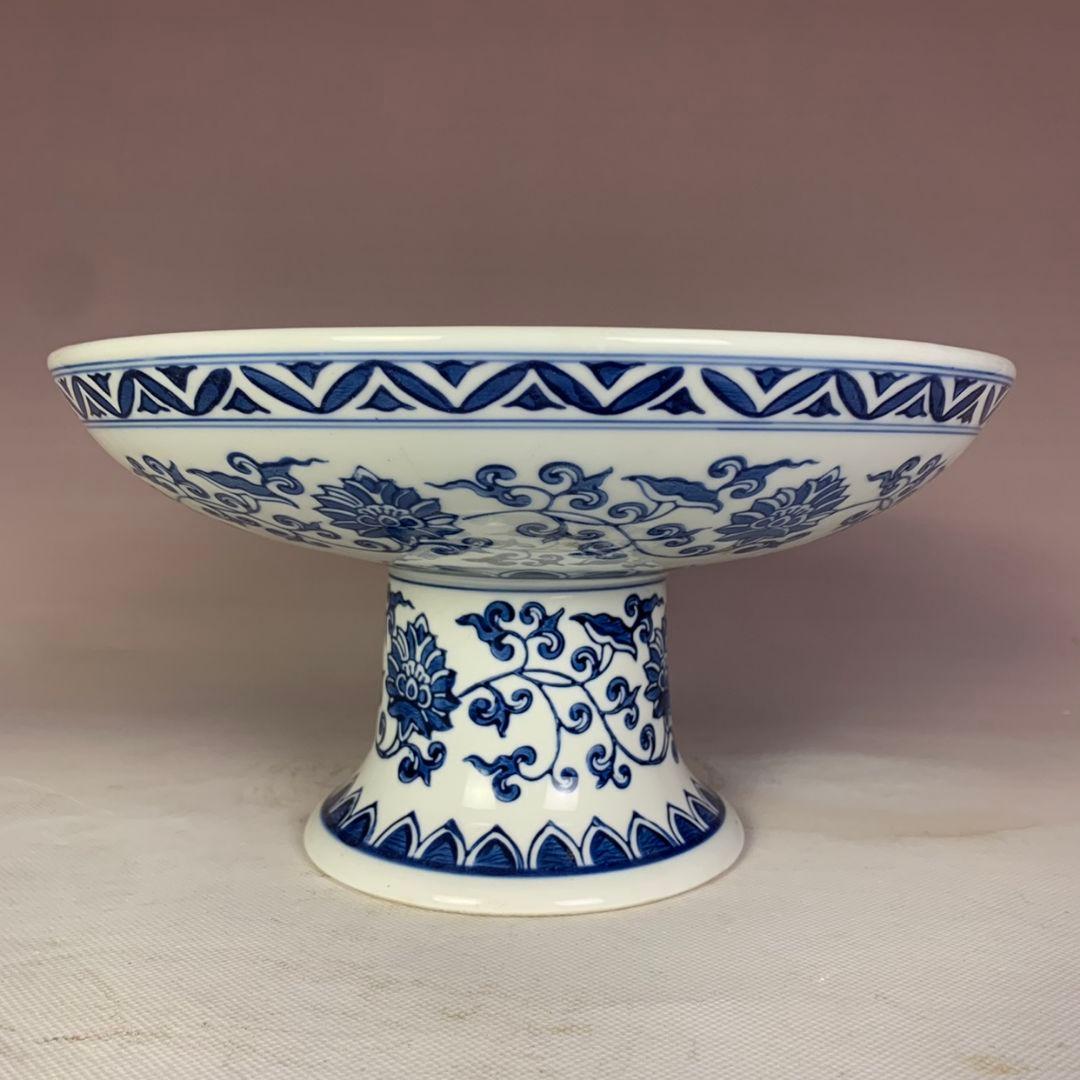 中国美術 青花富貴花鳥図大果盆 景徳鎮 陶磁器 装飾品 工芸品 置物