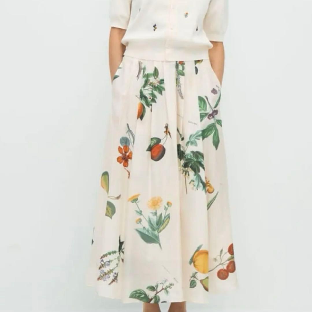 美品✨CABaN BLOOMIN ART シルク 人気ボタニカル柄 ロング F
