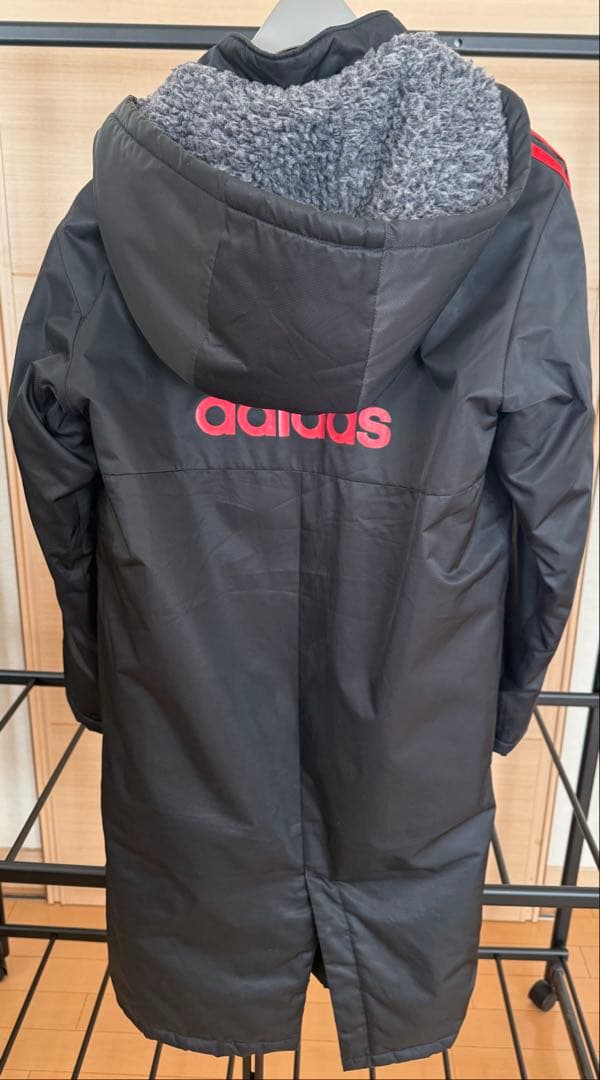 Adidas ベンチコート サイズ:140 色:ブラック（レッド・グレー）