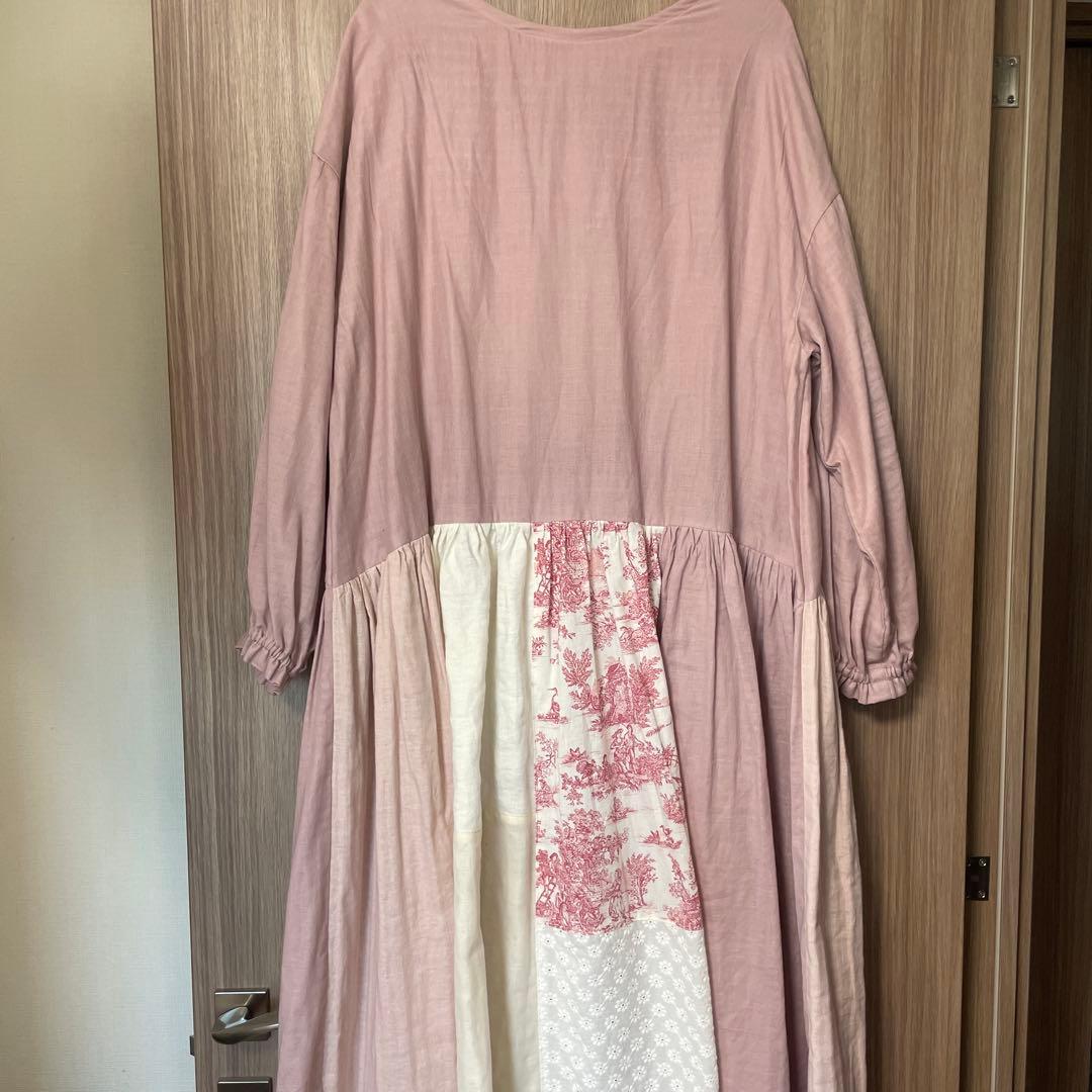 ハンドメイド　作家様　ローウエストトワルドジュイパッチワークワンピース