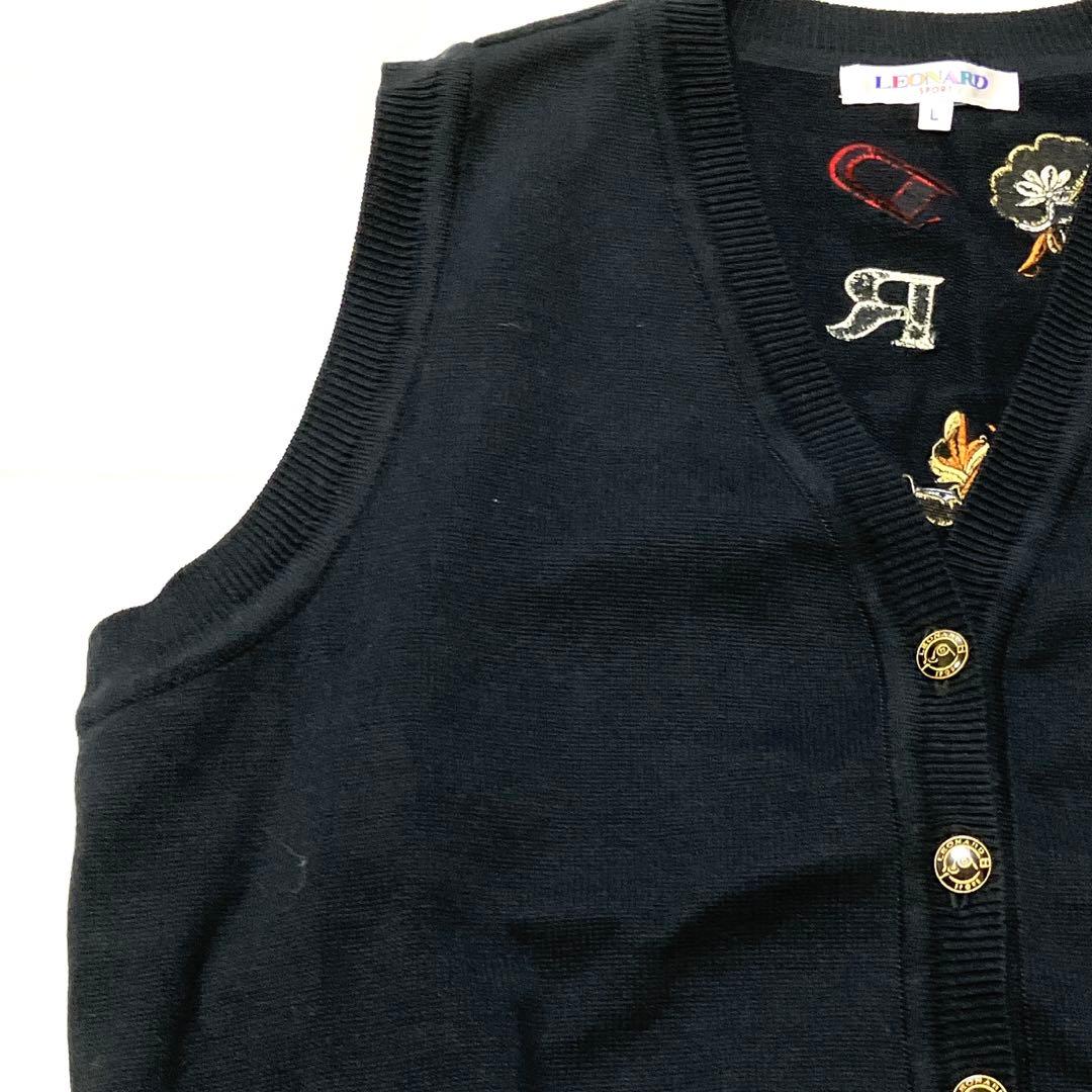 極美品！LEONARDレオナールスポーツ ベスト／ジレ　刺繍カーディガン
