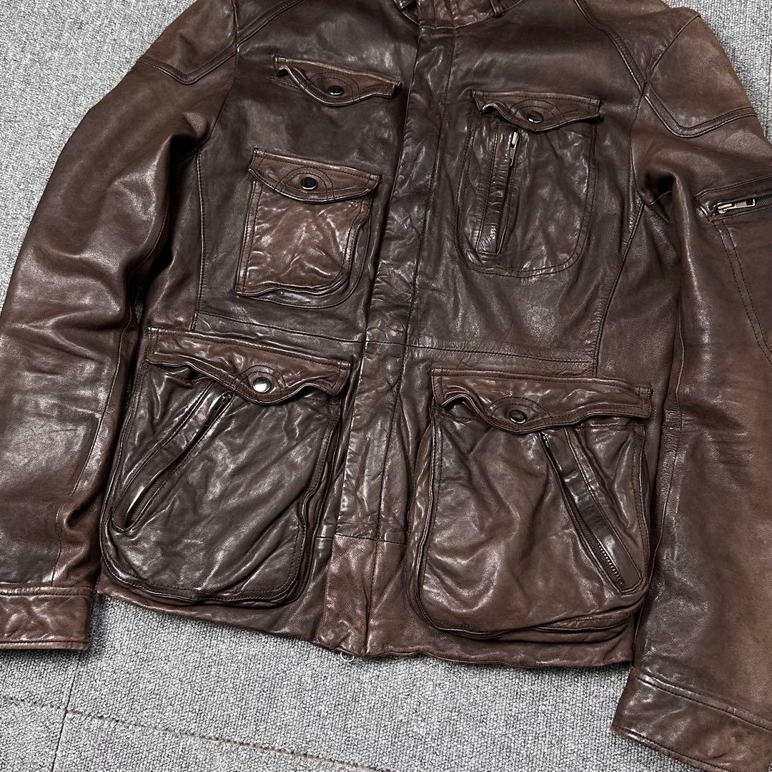90s 00s Leather jacket レザージャケット マルチポケット
