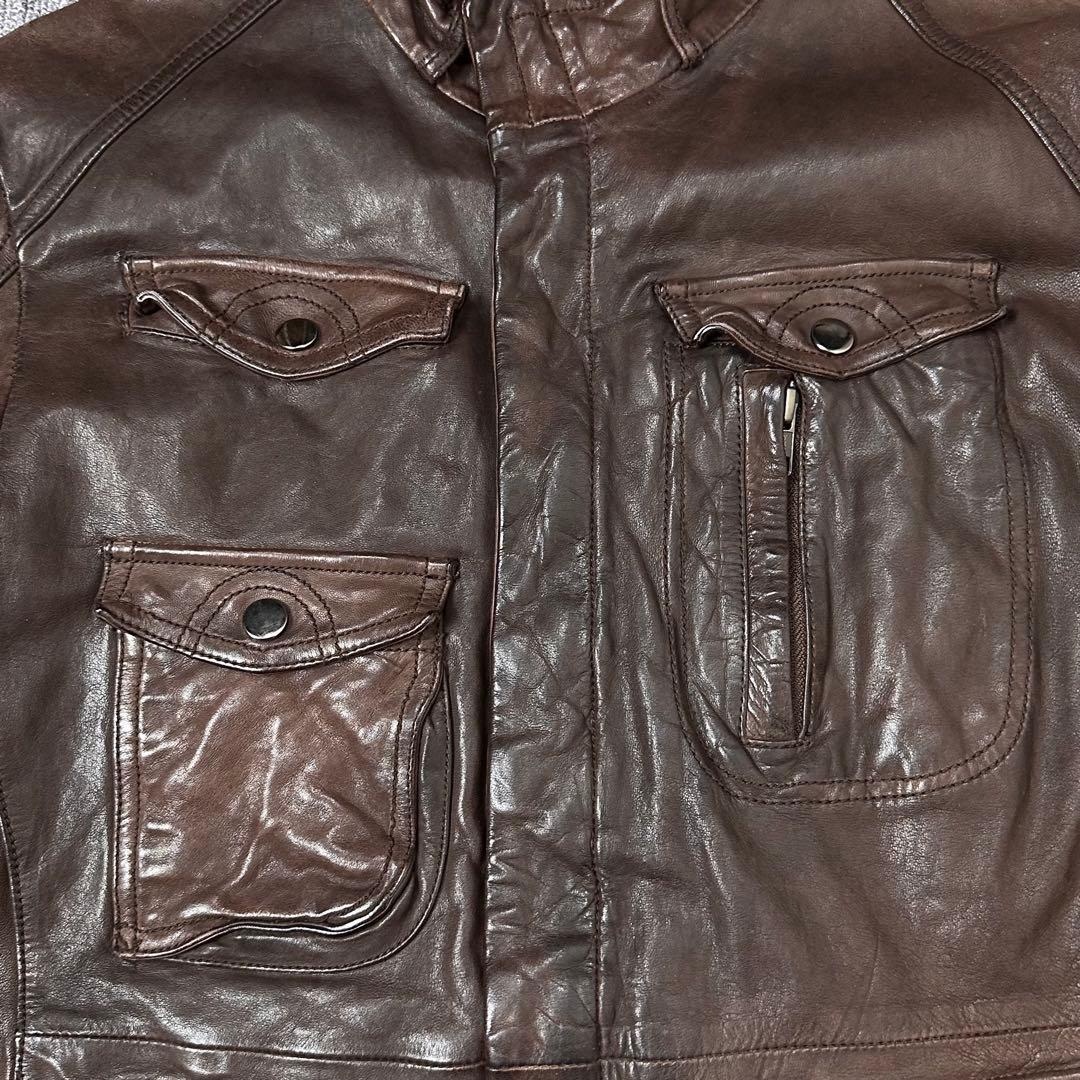 90s 00s Leather jacket レザージャケット マルチポケット