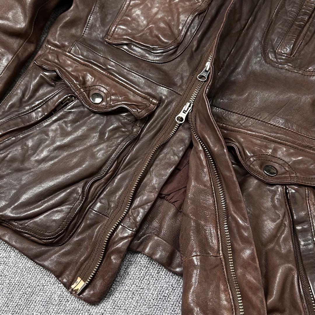 90s 00s Leather jacket レザージャケット マルチポケット