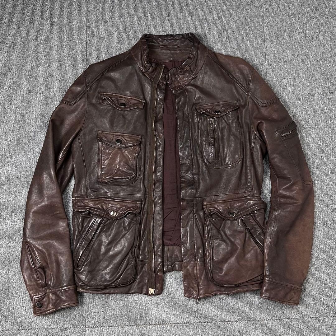 90s 00s Leather jacket レザージャケット マルチポケット
