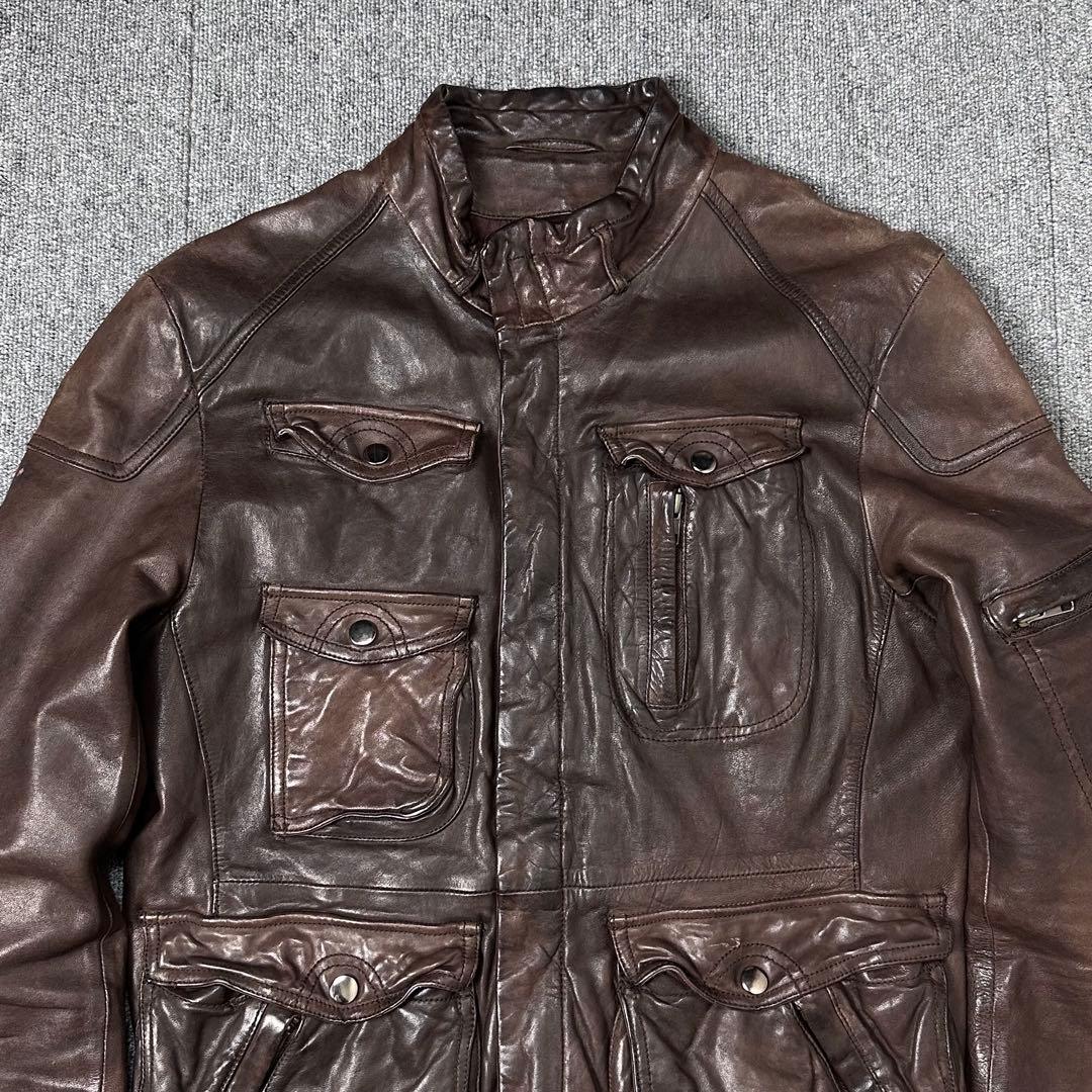 90s 00s Leather jacket レザージャケット マルチポケット