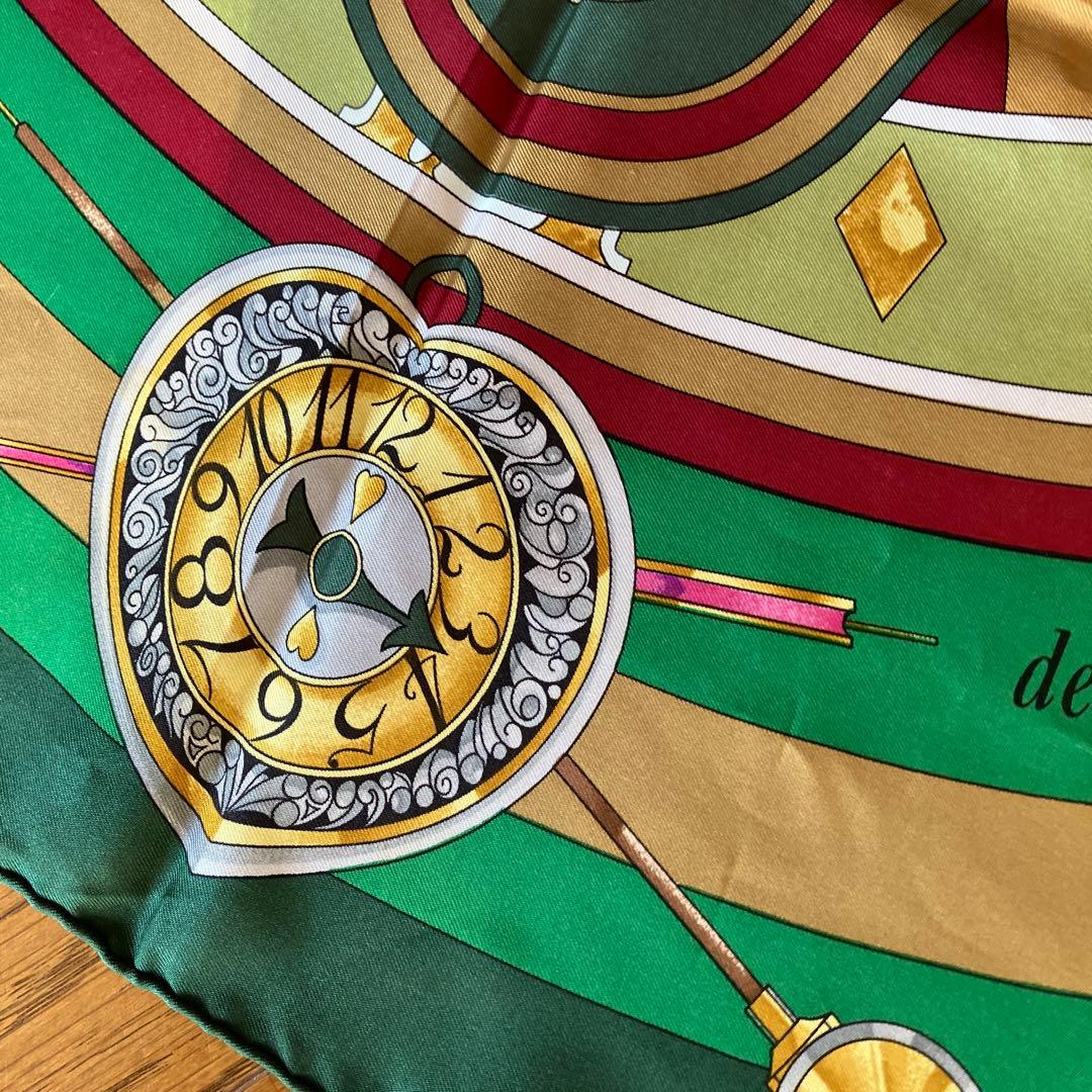 【Hermès 】時計と花のデザイン スカーフ