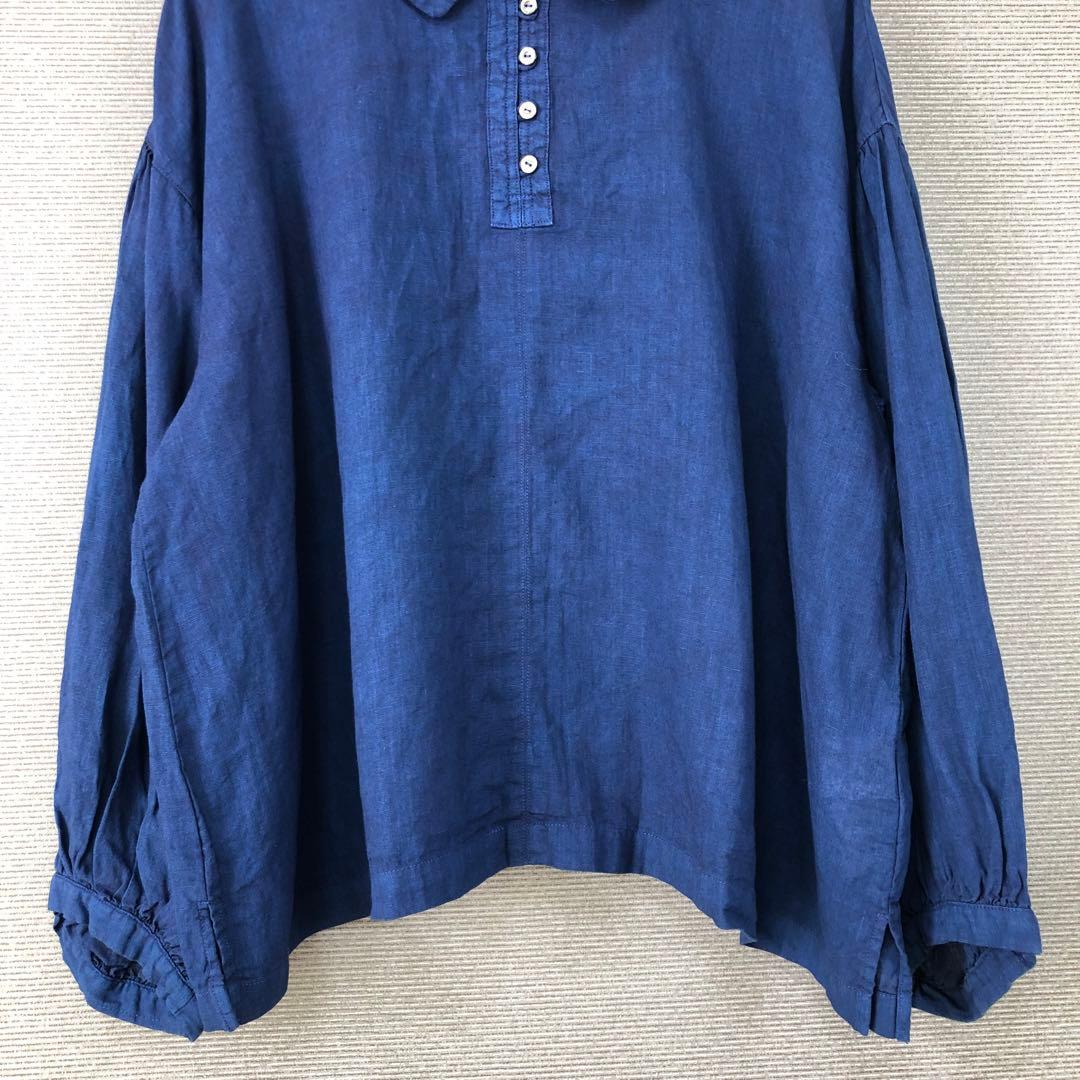 nest robe 2025SS 水撚りリネン襟付きブラウス インディゴブルー
