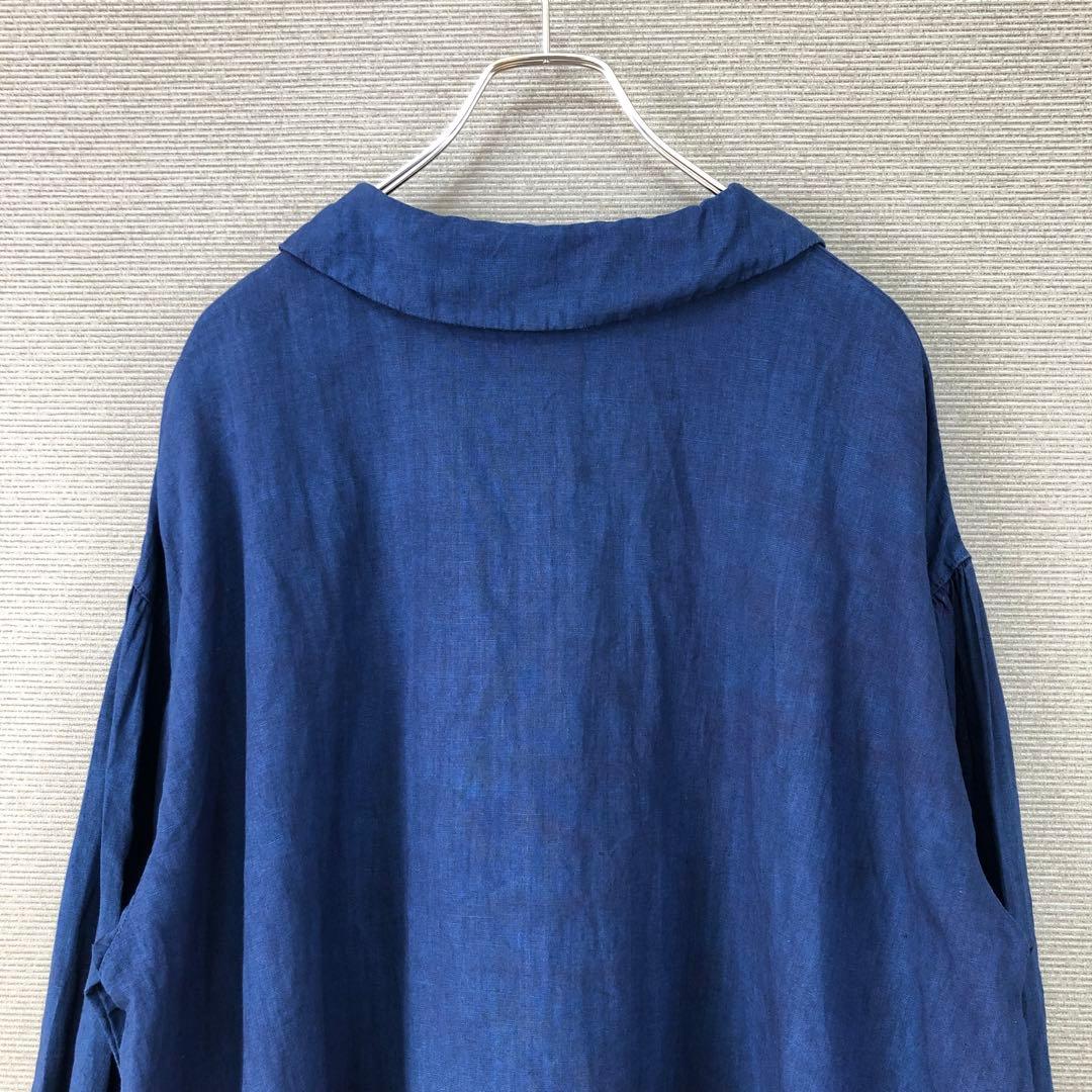nest robe 2025SS 水撚りリネン襟付きブラウス インディゴブルー