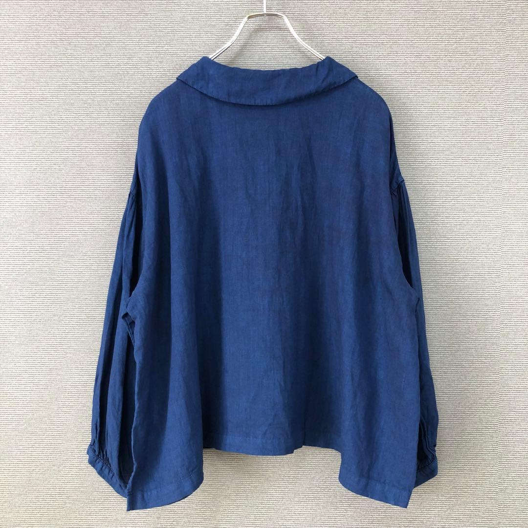 nest robe 2025SS 水撚りリネン襟付きブラウス インディゴブルー