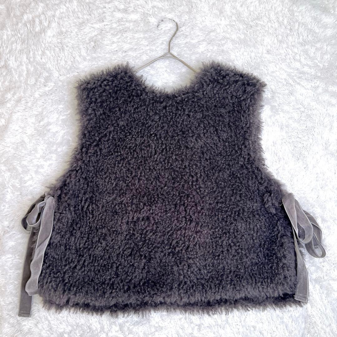 極美品✨tlefle+1 ふわふわベスト サイドリボン 2way グレー フリー
