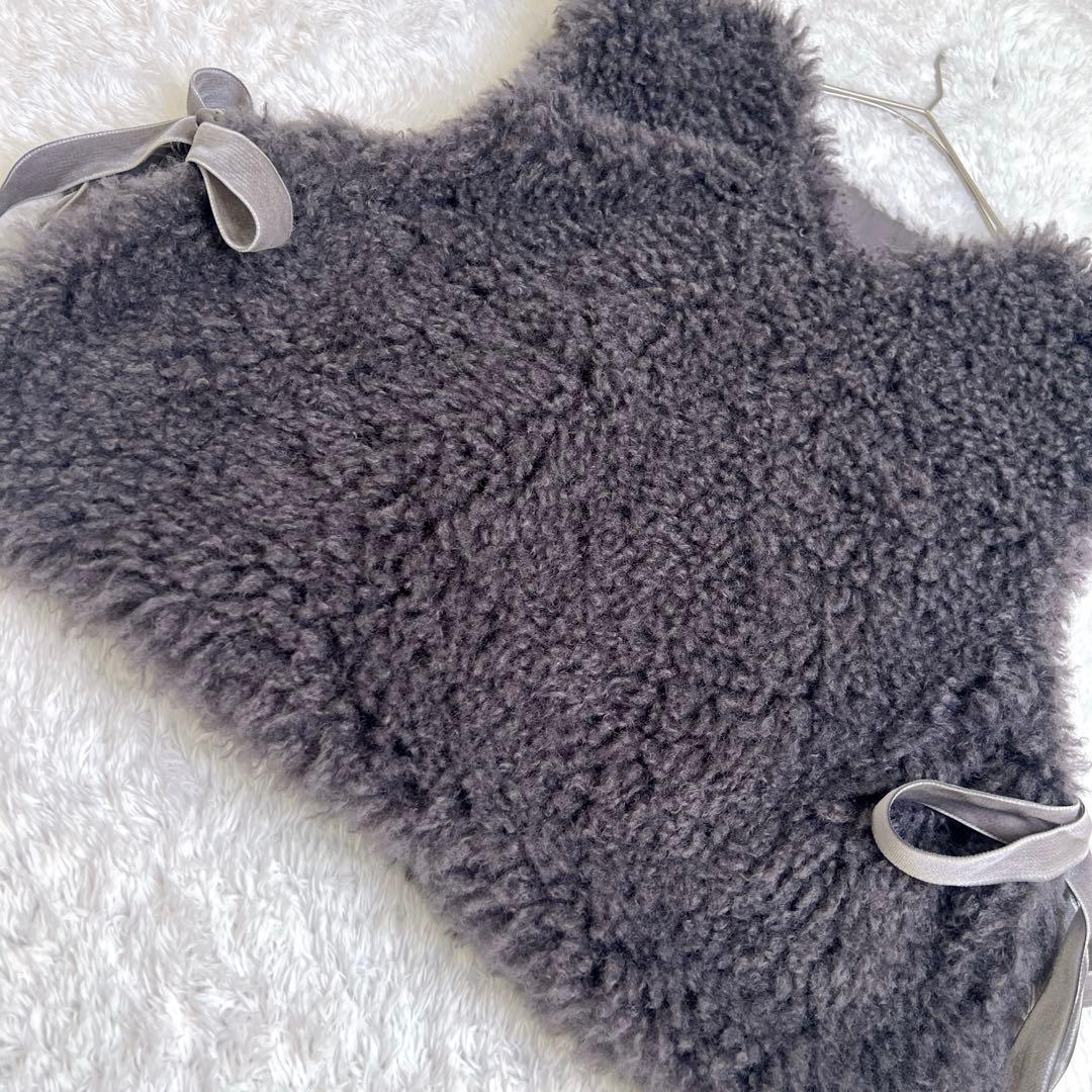 極美品✨tlefle+1 ふわふわベスト サイドリボン 2way グレー フリー