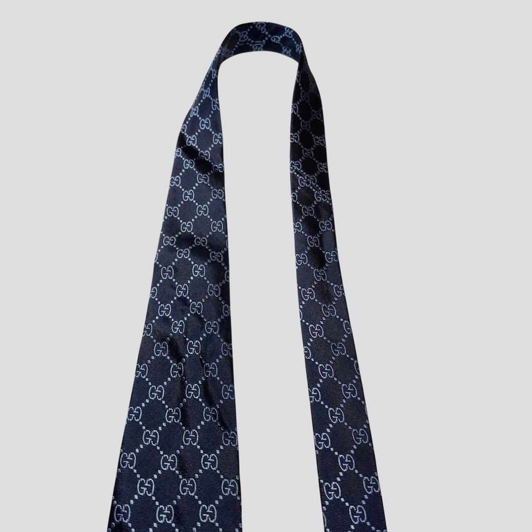 GUCCI ネイビー シルク ネクタイ GGパターン