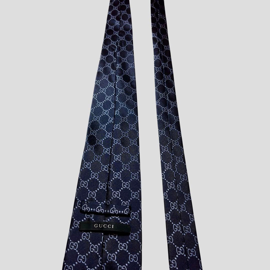 GUCCI ネイビー シルク ネクタイ GGパターン