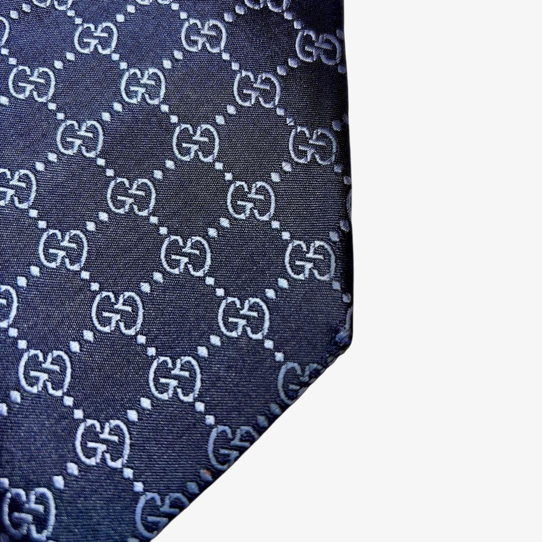 GUCCI ネイビー シルク ネクタイ GGパターン