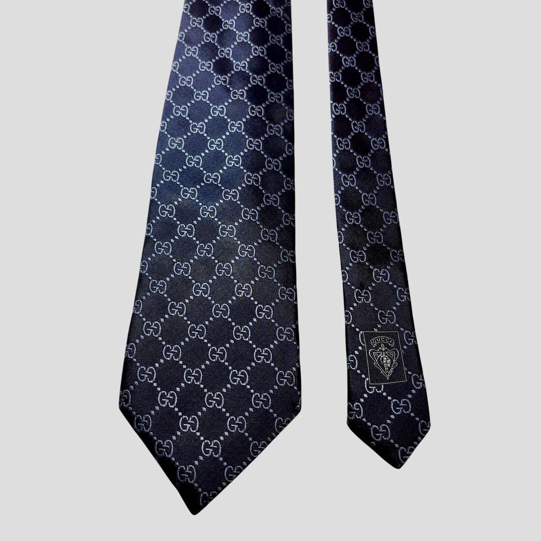GUCCI ネイビー シルク ネクタイ GGパターン