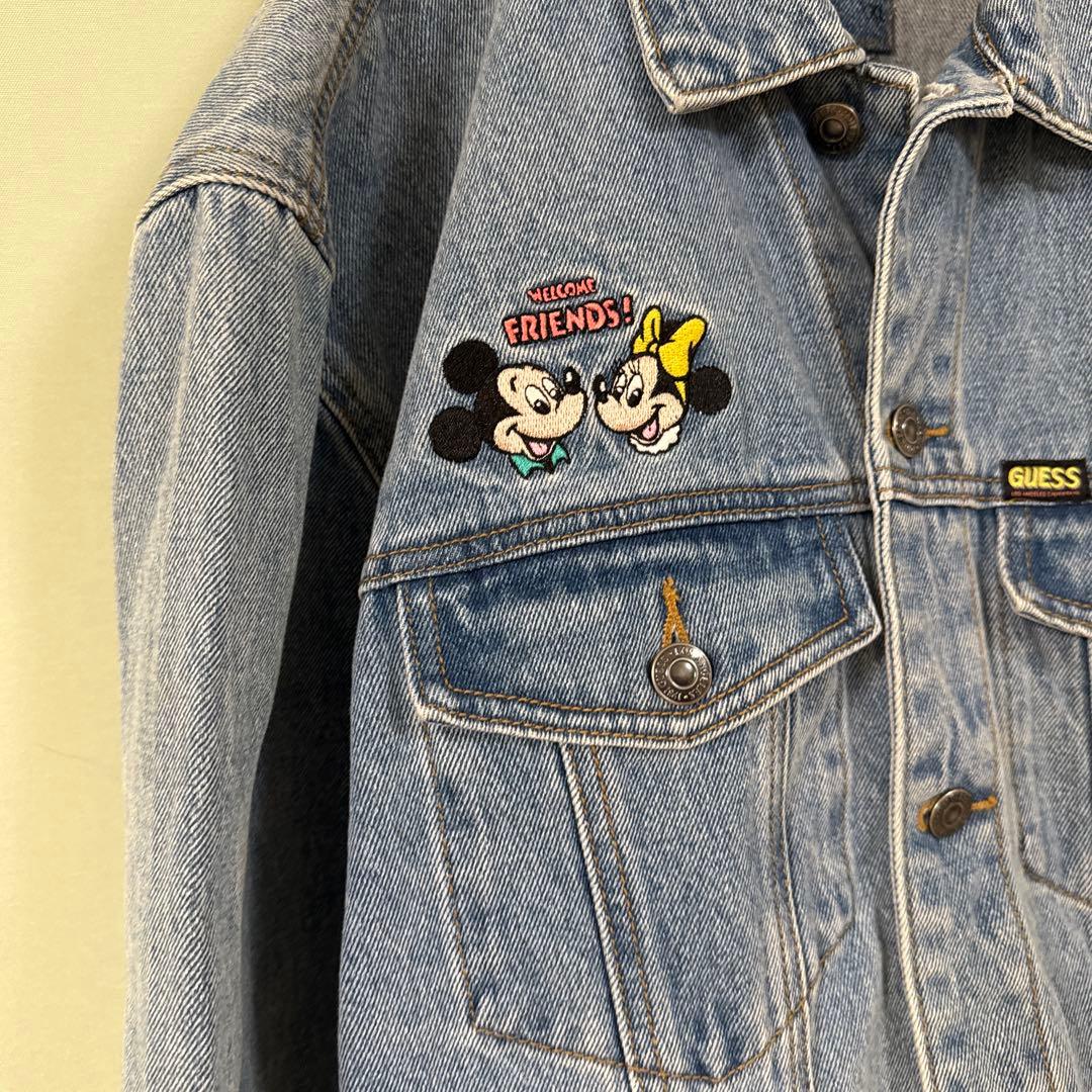 GUESS デニムジャケット 刺繍 Disney Friends ミッキー L