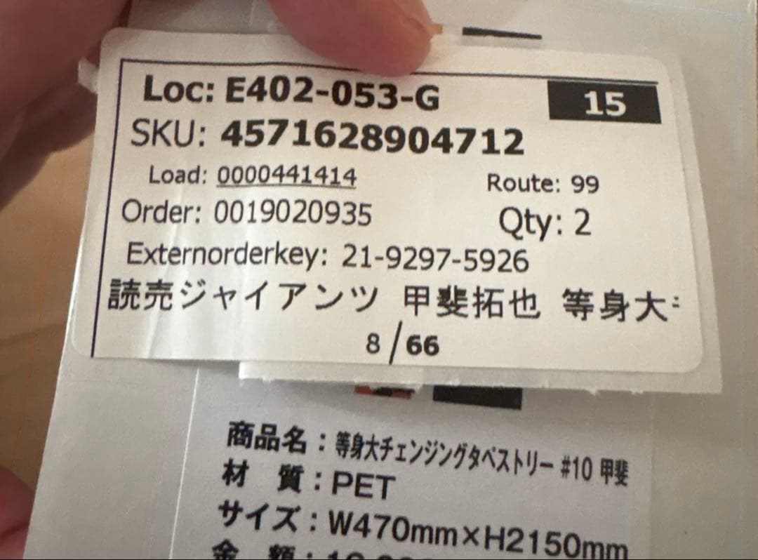 限定価格‼️ジャイアンツ 甲斐拓也 等身大タペストリー