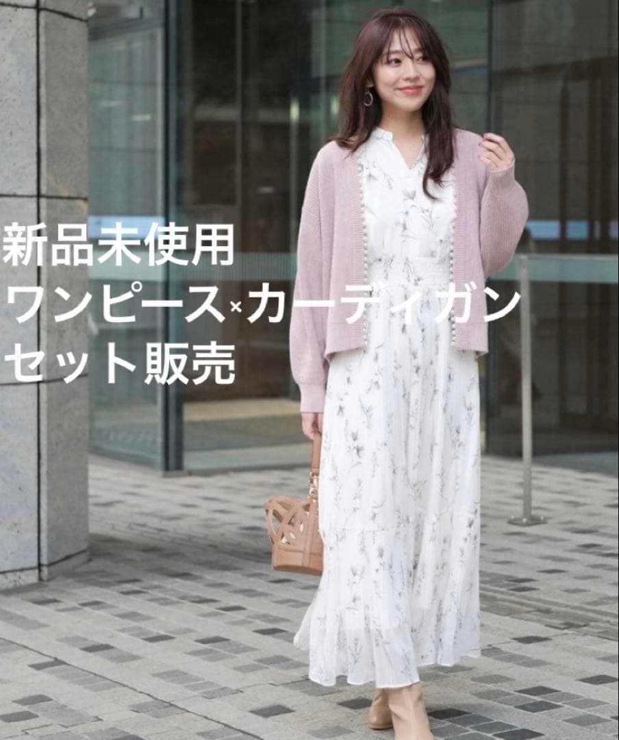 シアーフラワープリントワンピース×カーディガンセット
