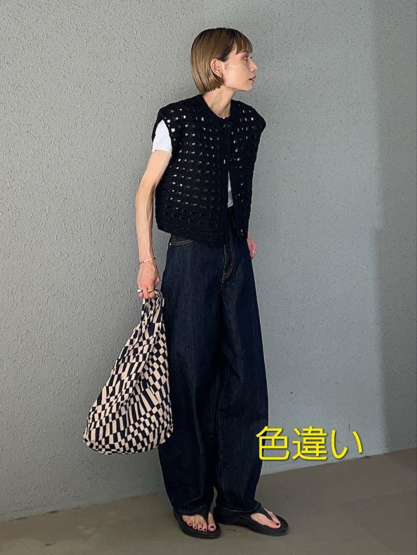 H BEAUTY&YOUTH クロシェット ニット ベスト 6(ROKU)