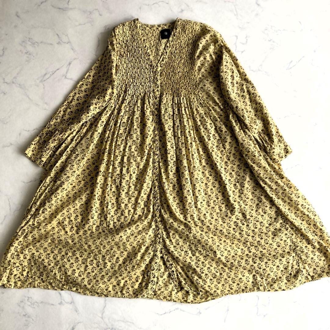 【極美品】メゾンドソイル ブロックプリント 花柄ワンピース 黄色 マキシ丈