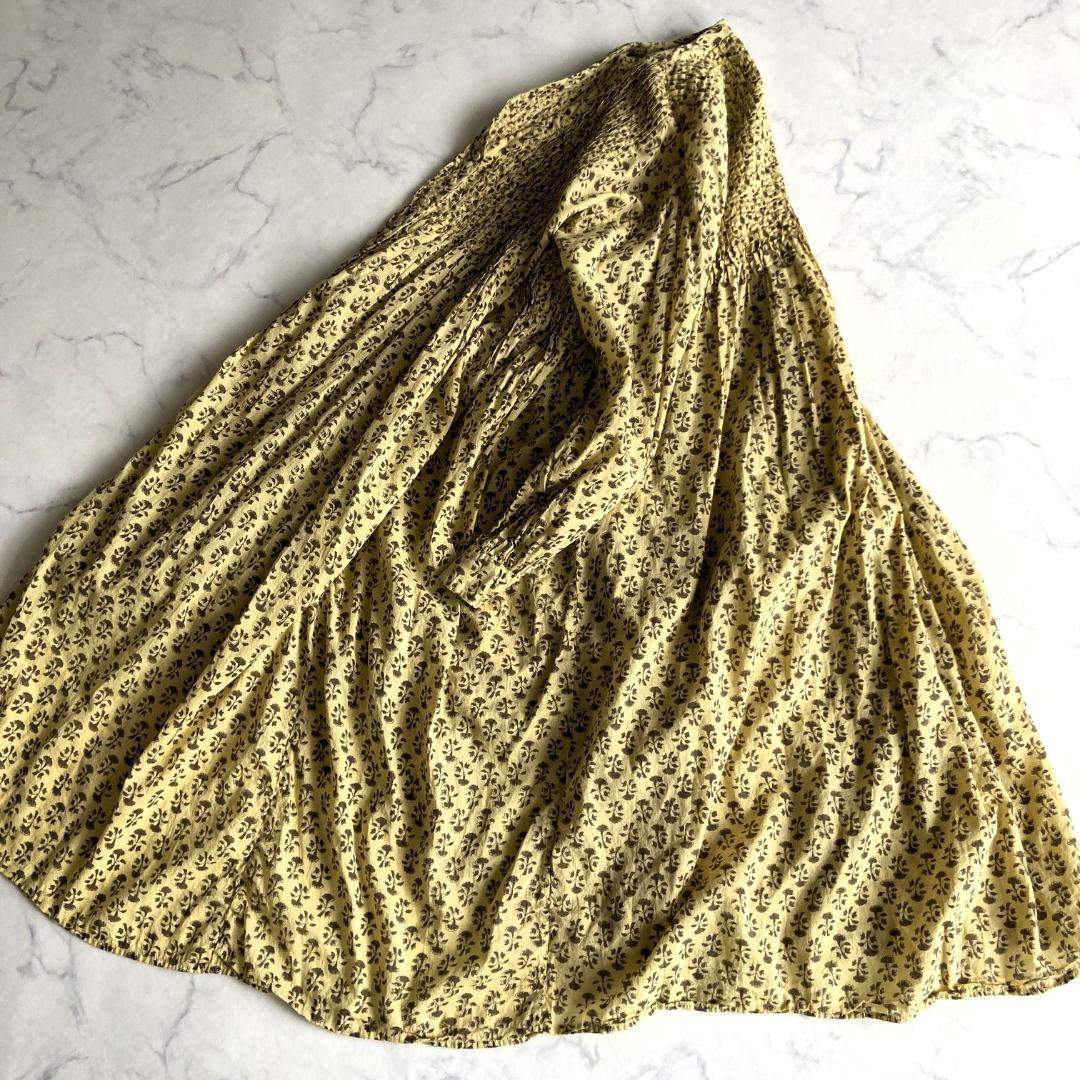 【極美品】メゾンドソイル ブロックプリント 花柄ワンピース 黄色 マキシ丈