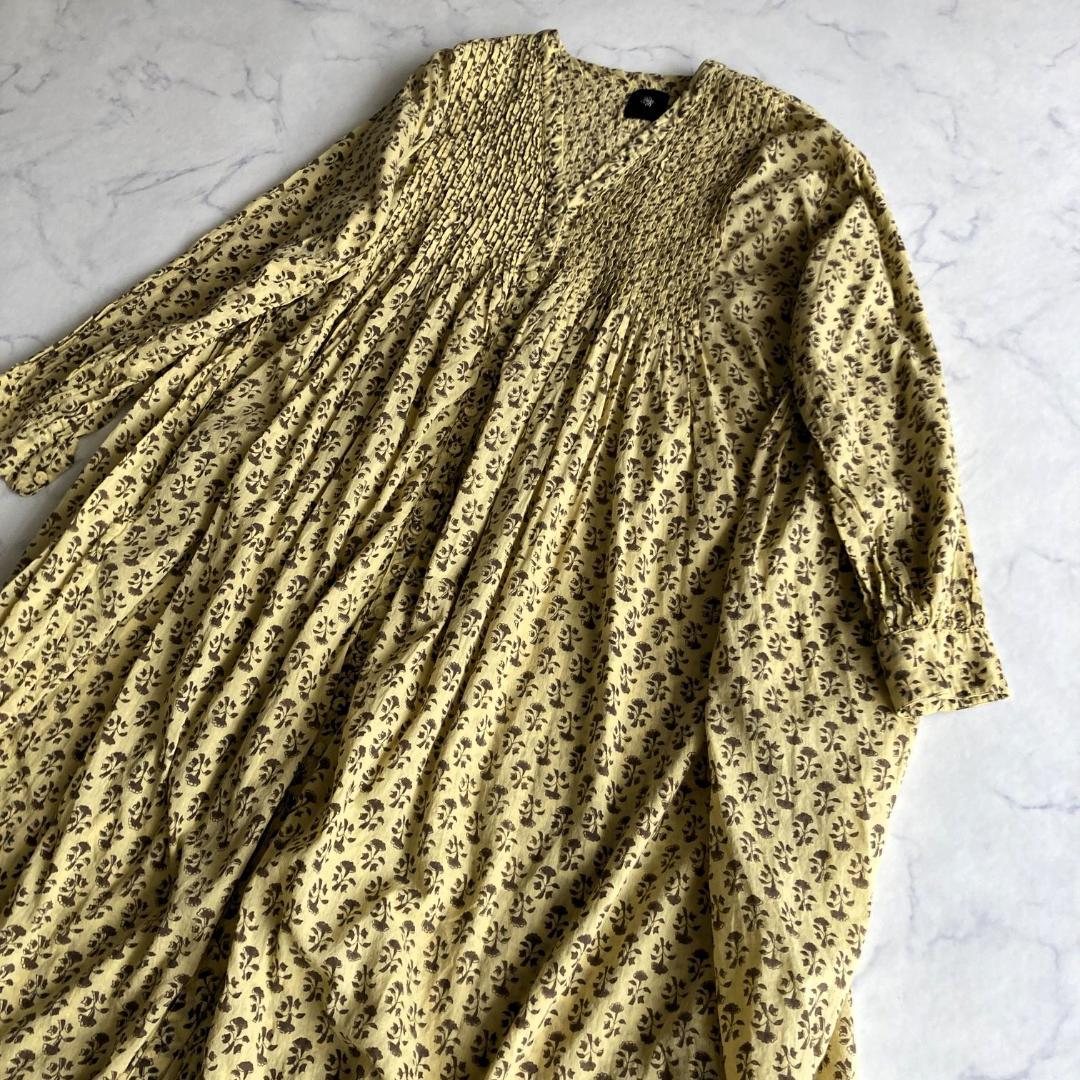 【極美品】メゾンドソイル ブロックプリント 花柄ワンピース 黄色 マキシ丈