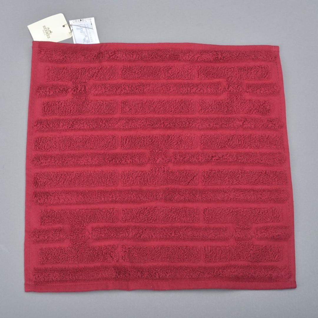 新品 エルメス HERMES ミニタオル Hロゴ レッド コットン100% 箱付