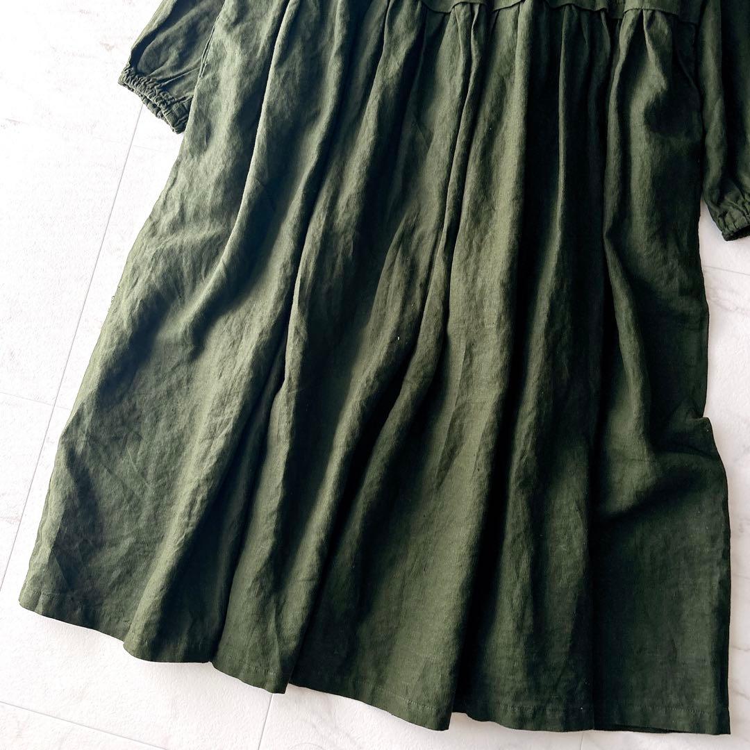 nest Robe ネストローブ リネンタックネックドレス ワンピース カーキ