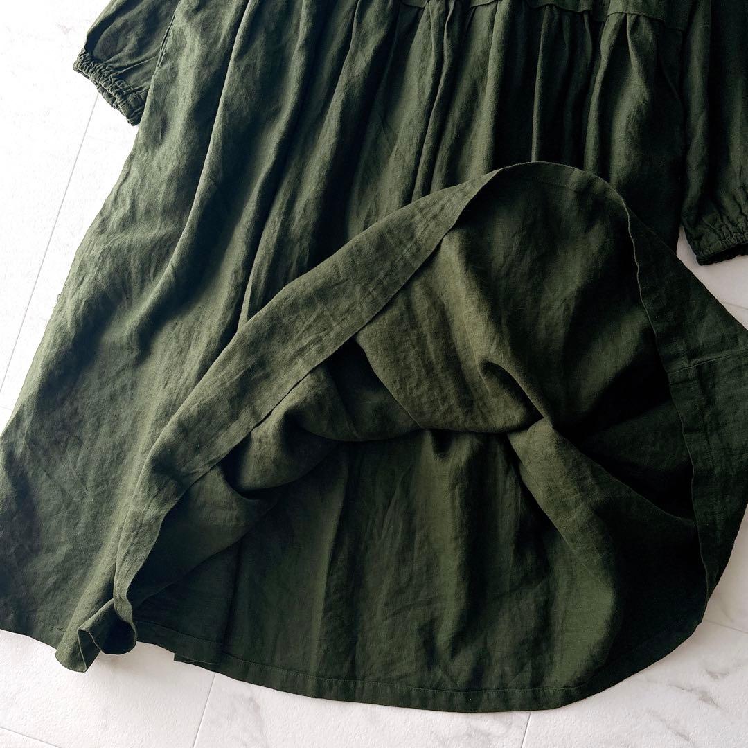 nest Robe ネストローブ リネンタックネックドレス ワンピース カーキ