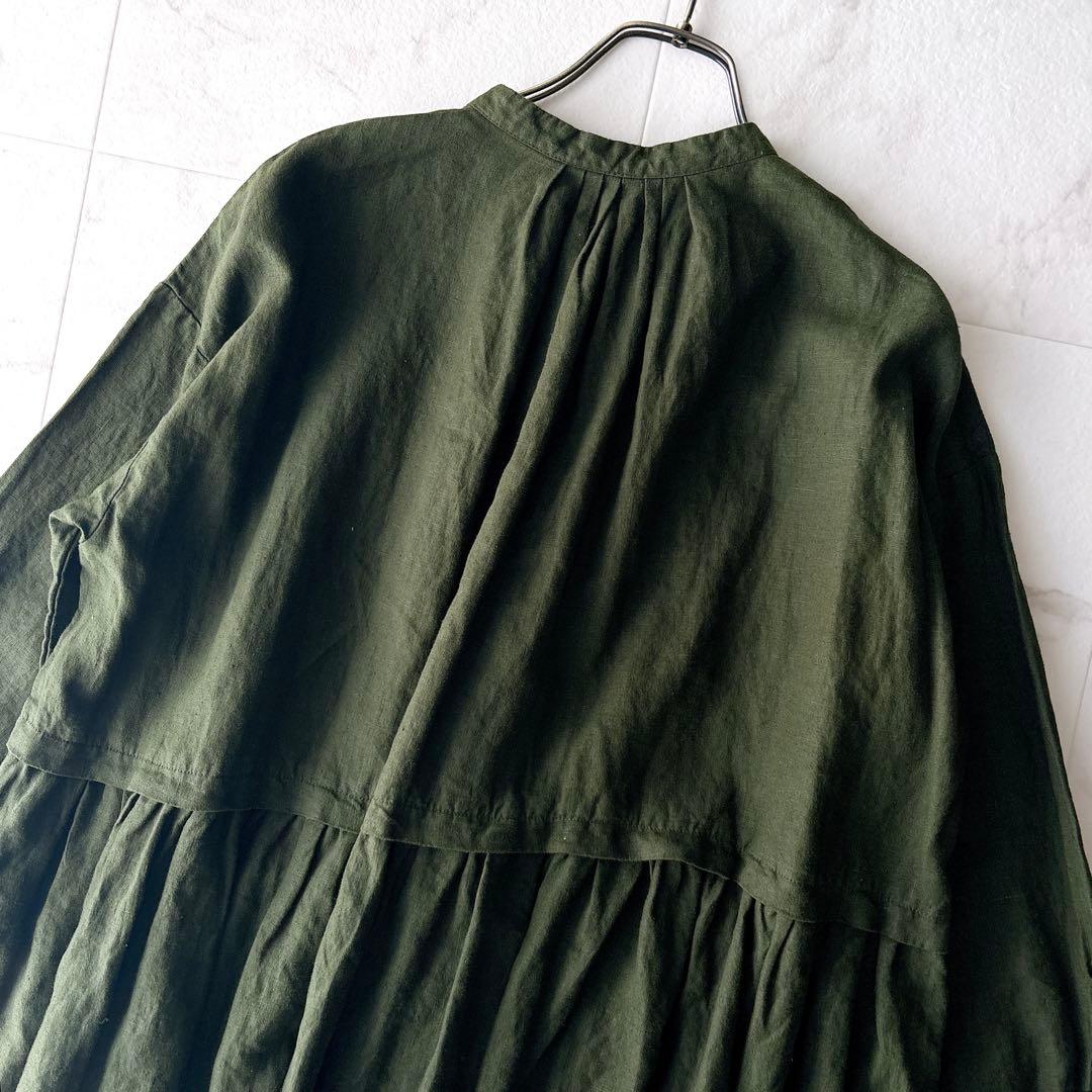 nest Robe ネストローブ リネンタックネックドレス ワンピース カーキ