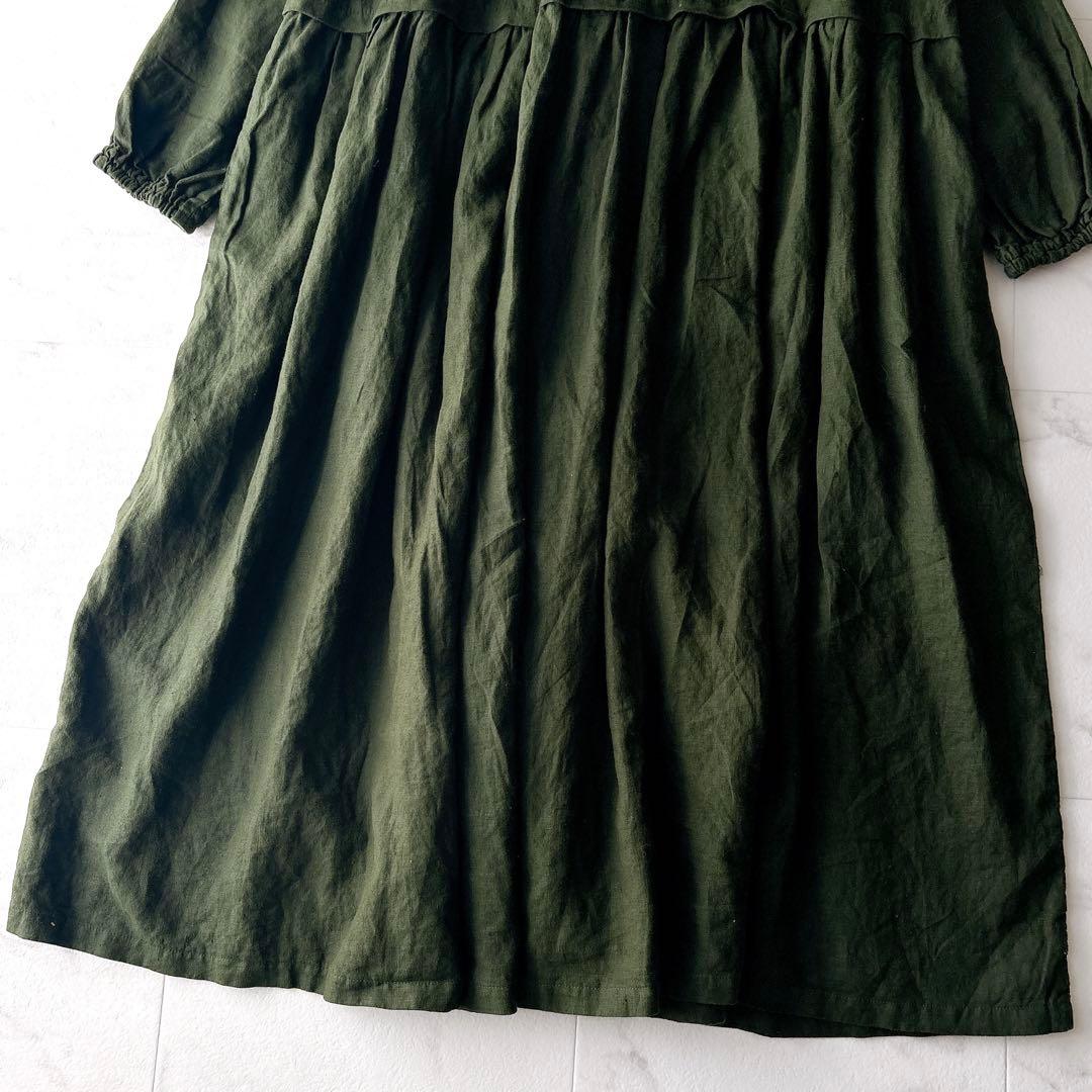 nest Robe ネストローブ リネンタックネックドレス ワンピース カーキ