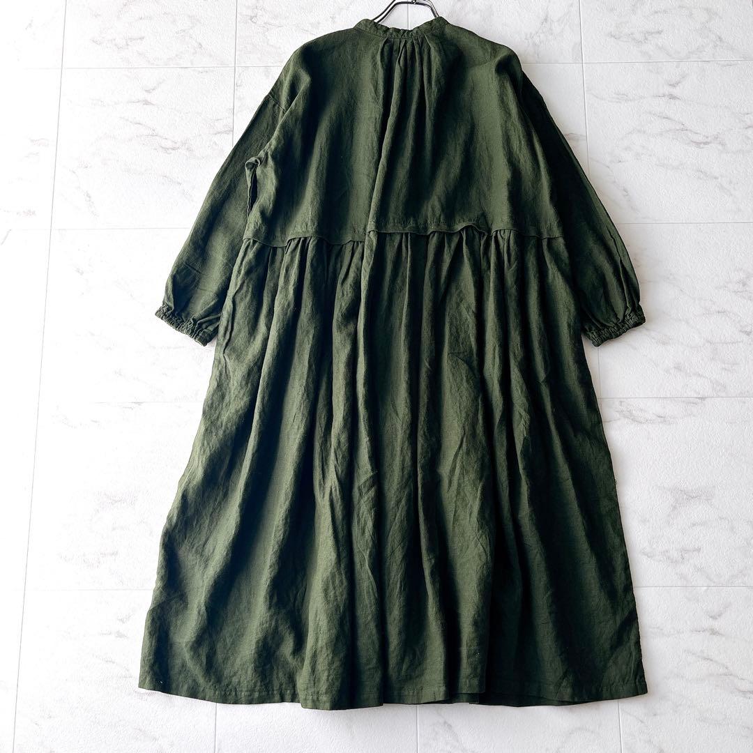 nest Robe ネストローブ リネンタックネックドレス ワンピース カーキ