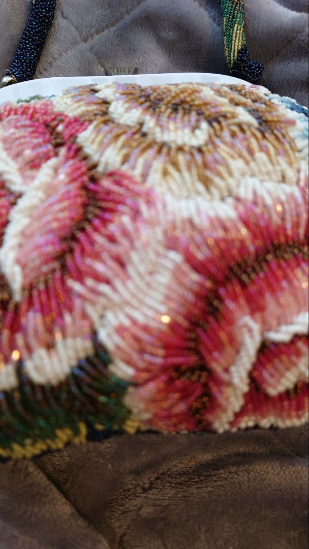 花柄手刺繍 総ビーズハンドバッグ